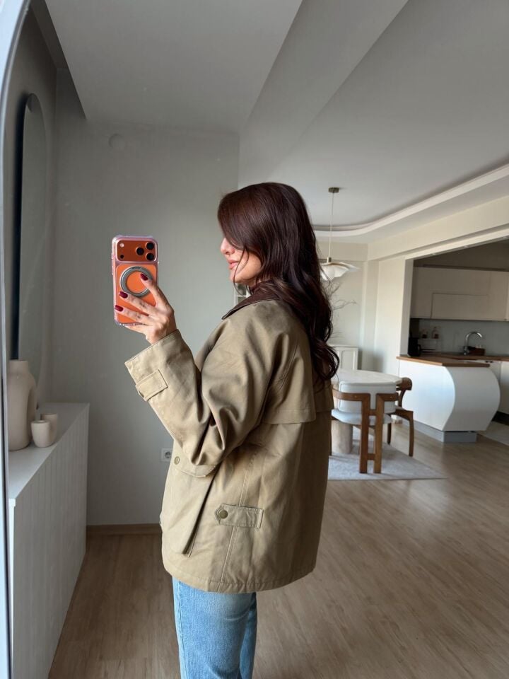 Kadife Yaka Parka Haki