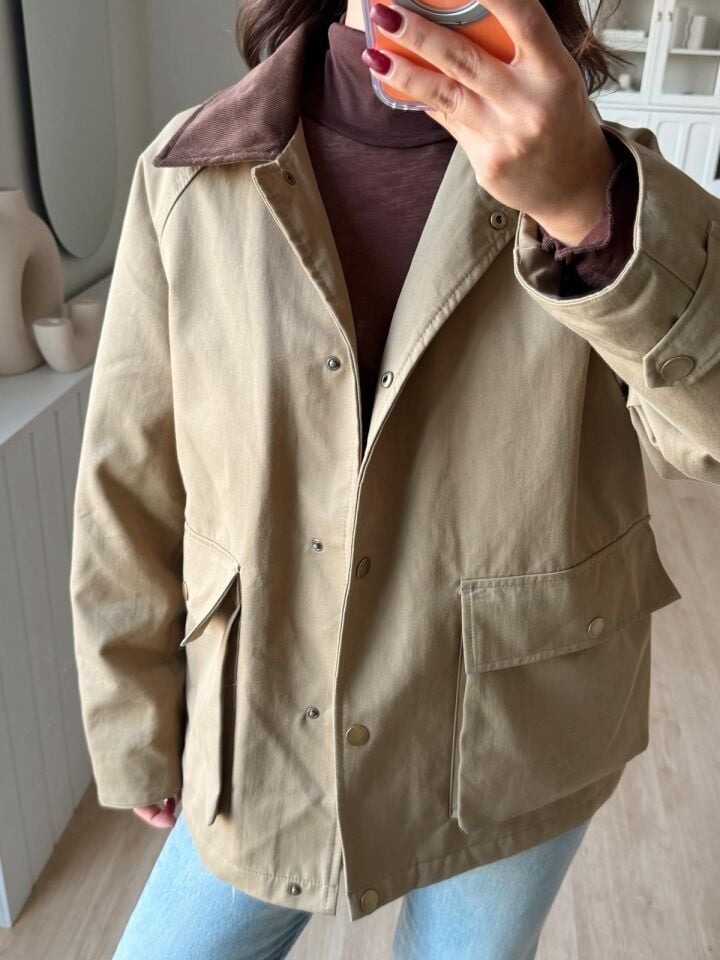 Kadife Yaka Parka Haki