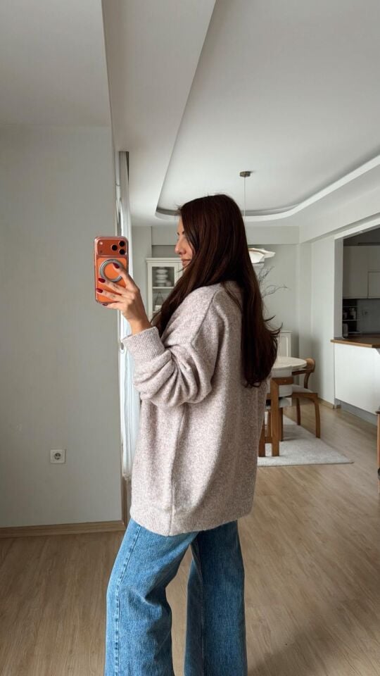 Bej Kahve Düğme Hırka