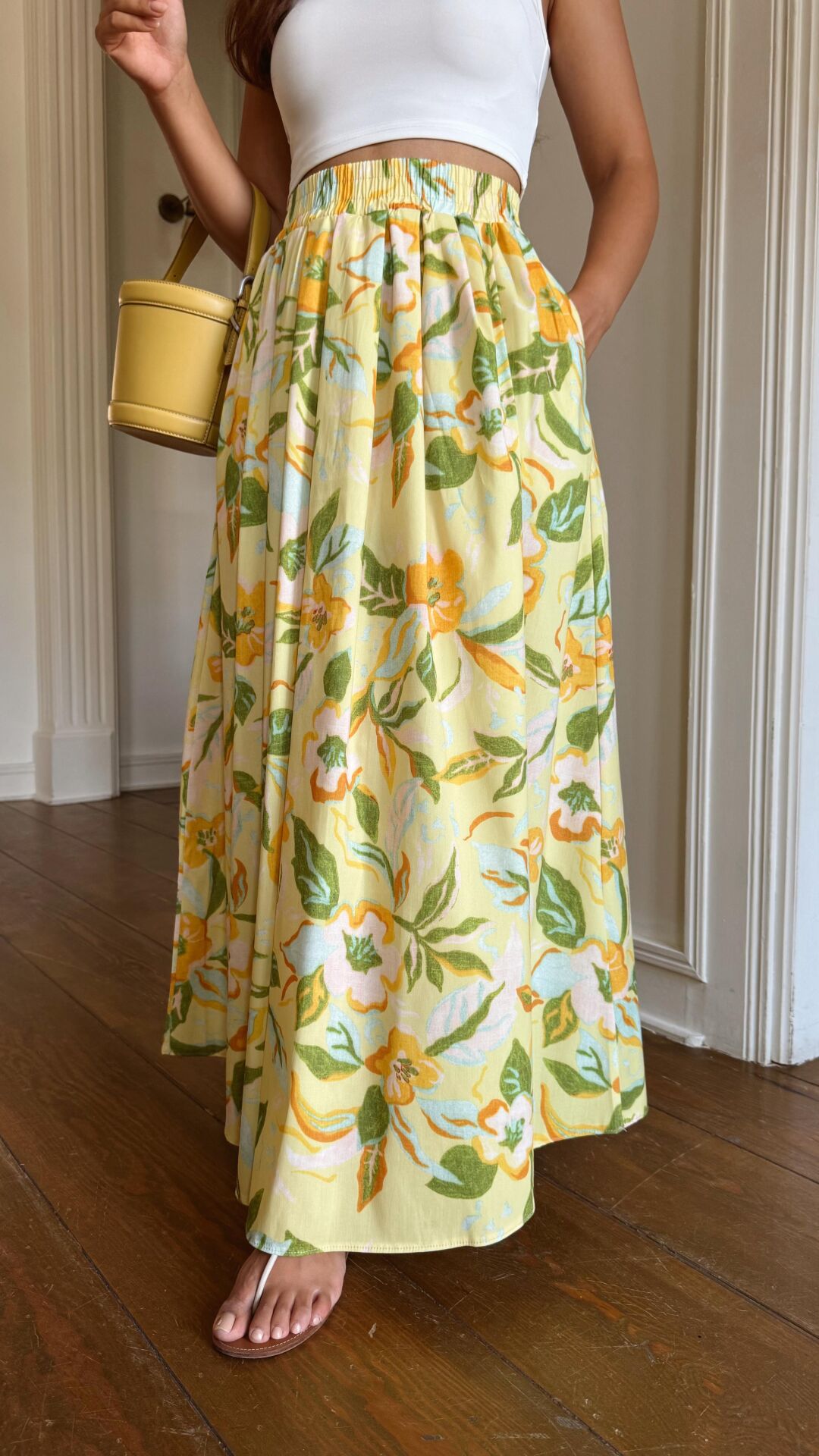 Sarı Çiçek Baskı Etek