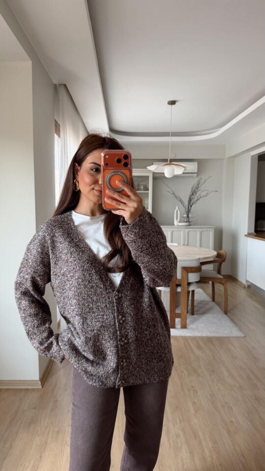 Oversize Kırçıllı Hırka Kahve