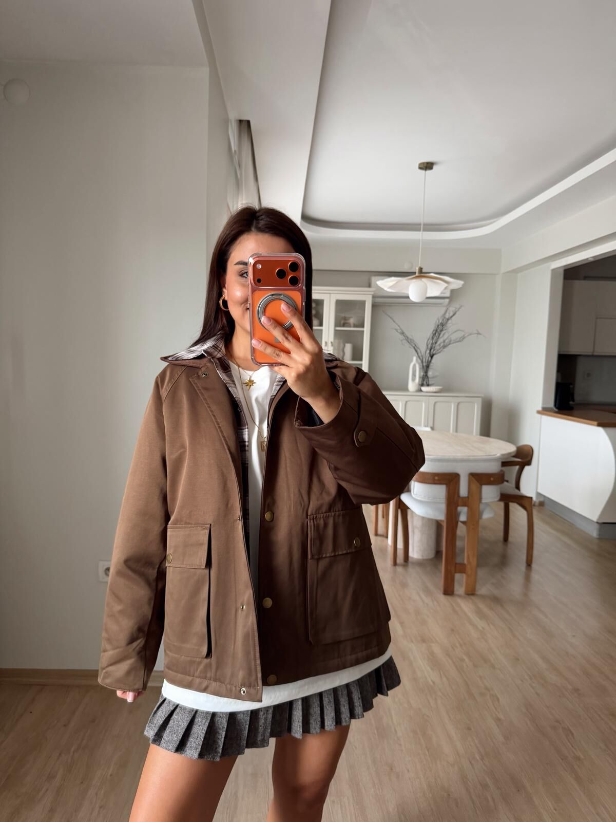 Kadife Yaka Parka Kahve