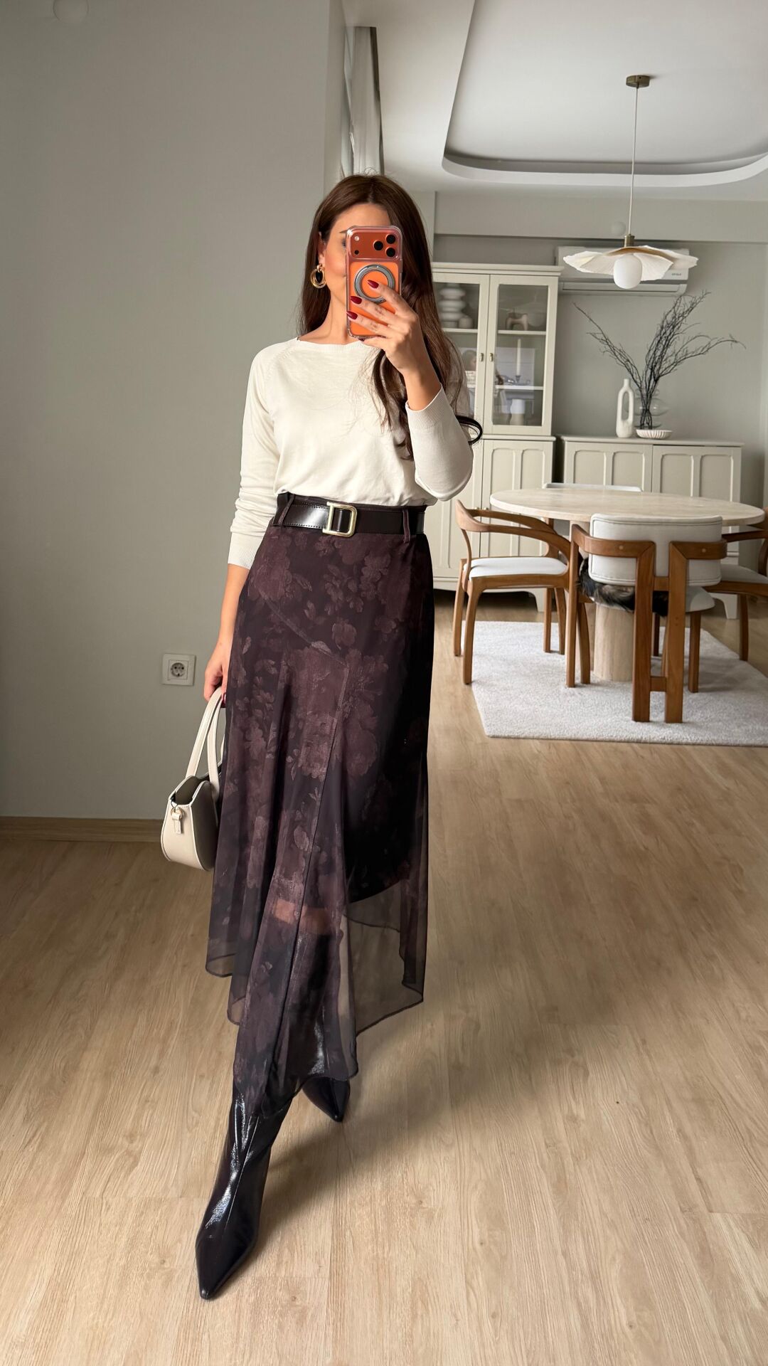 Kemerli Çiçek Desen Etek