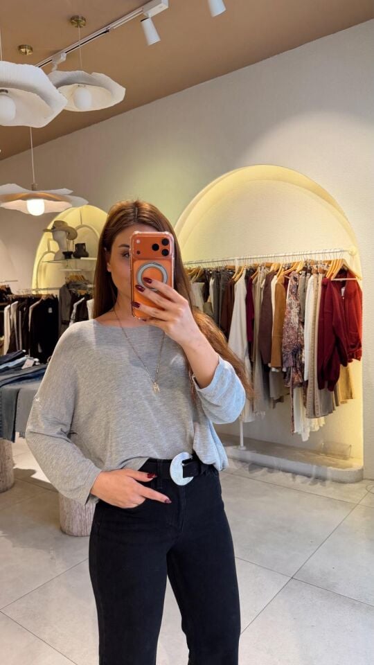 Bisiklet Yaka İnce Bluz Gri