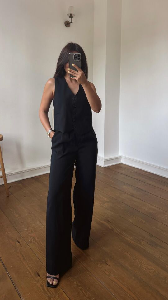 Tencel Yelek Takım Siyah