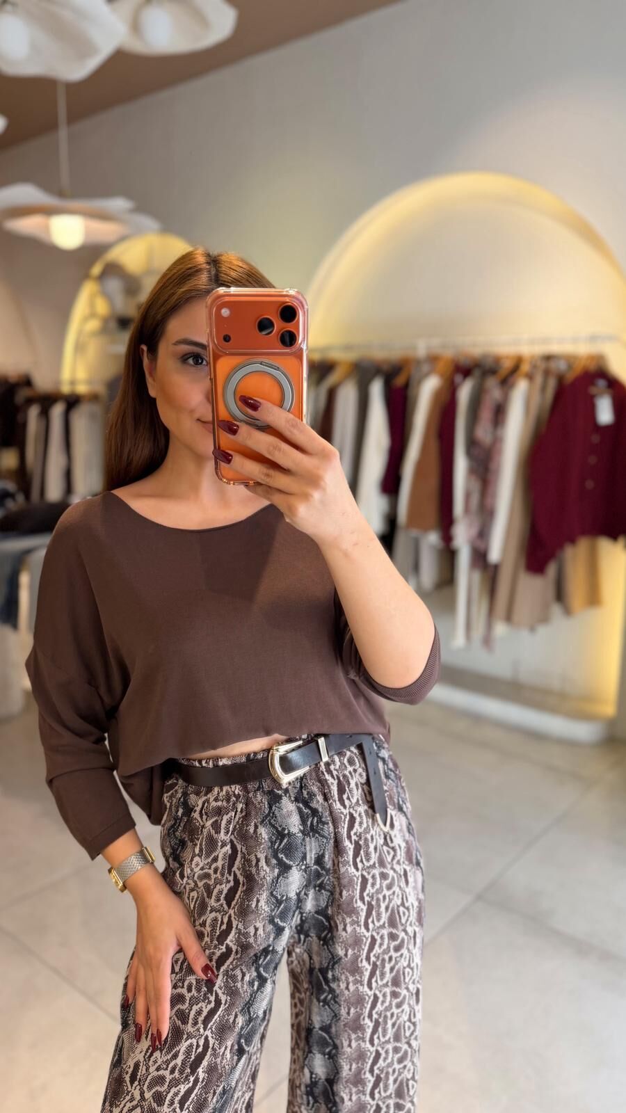 Bisiklet Yaka İnce Bluz Kahve