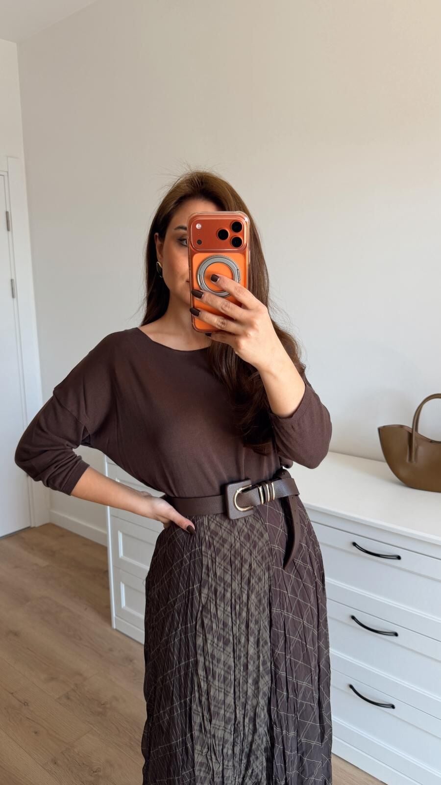 Bisiklet Yaka İnce Bluz Kahve