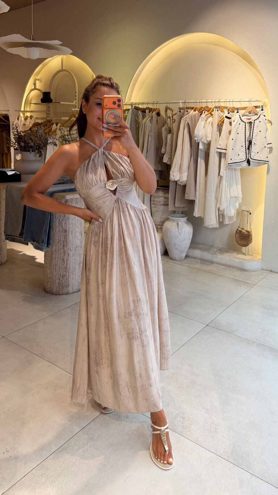 Shella Maxi Elbise Taş