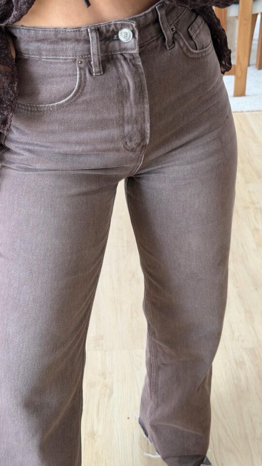 Kahve Taşlamalı Straight Jean