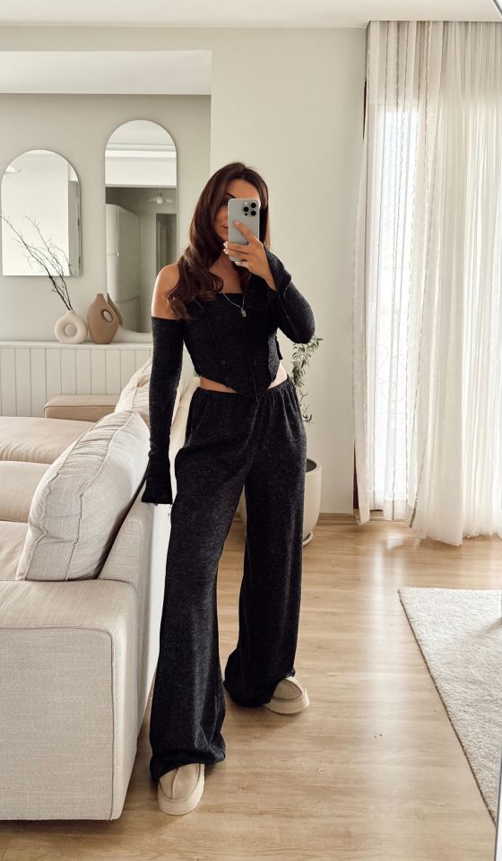 Kırçıllı Triko Takım Siyah