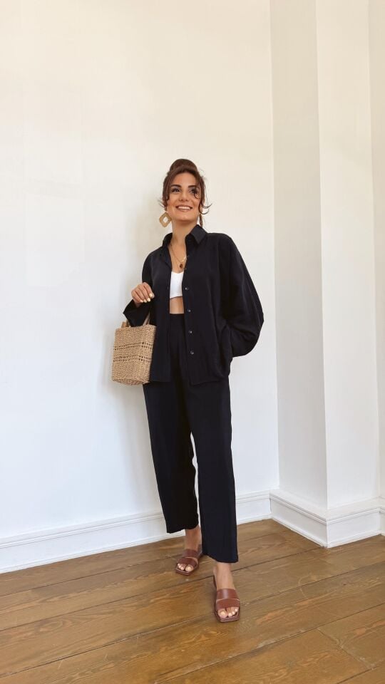 Salaş Tencel Takım Lacivert