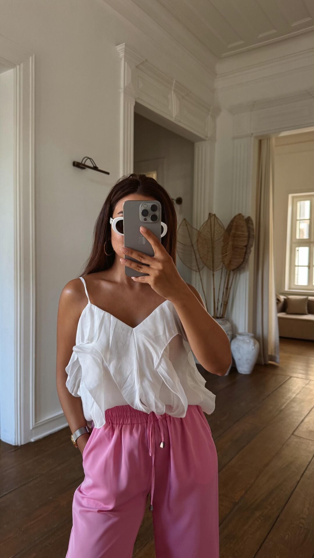 Fırfırlı Askılı Bluz Beyaz