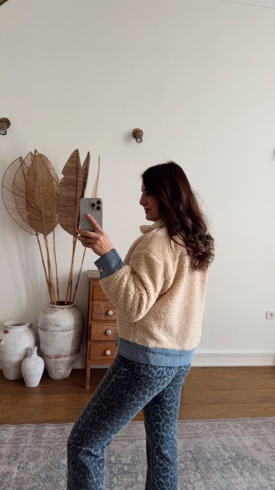 Denim Garnili Peluş Ceket