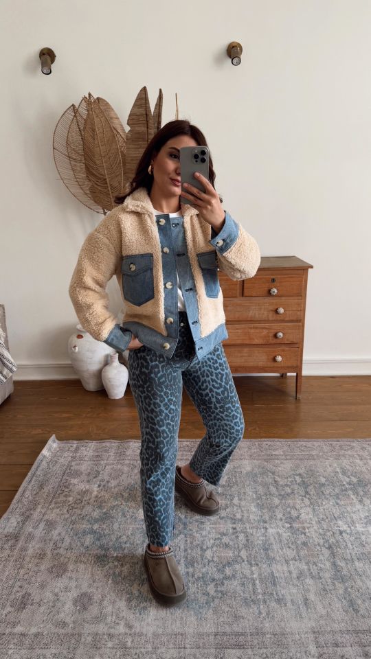 Denim Garnili Peluş Ceket