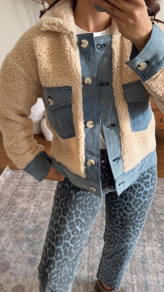 Denim Garnili Peluş Ceket