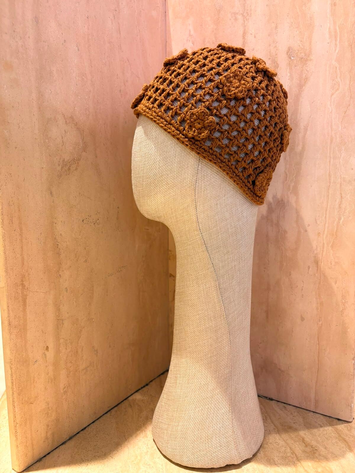 Flower Crochet Bandana Camel