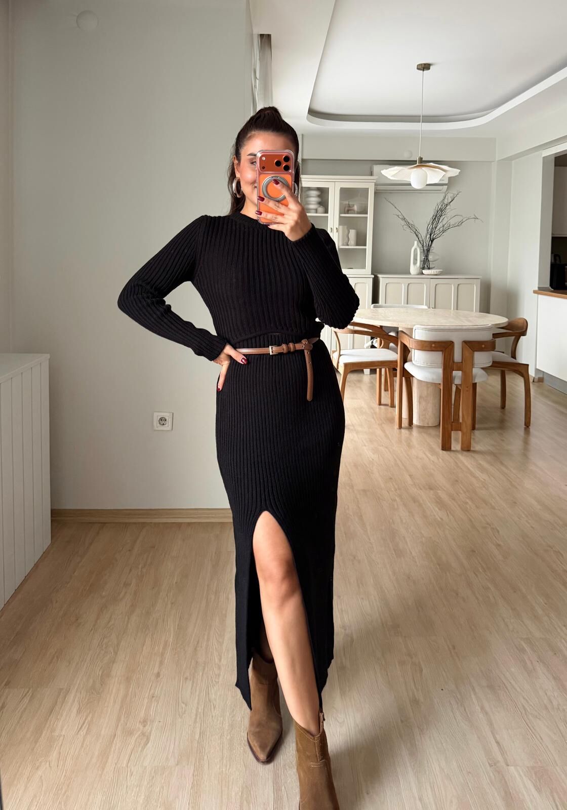 Yırtmaçlı Etek Takım Siyah