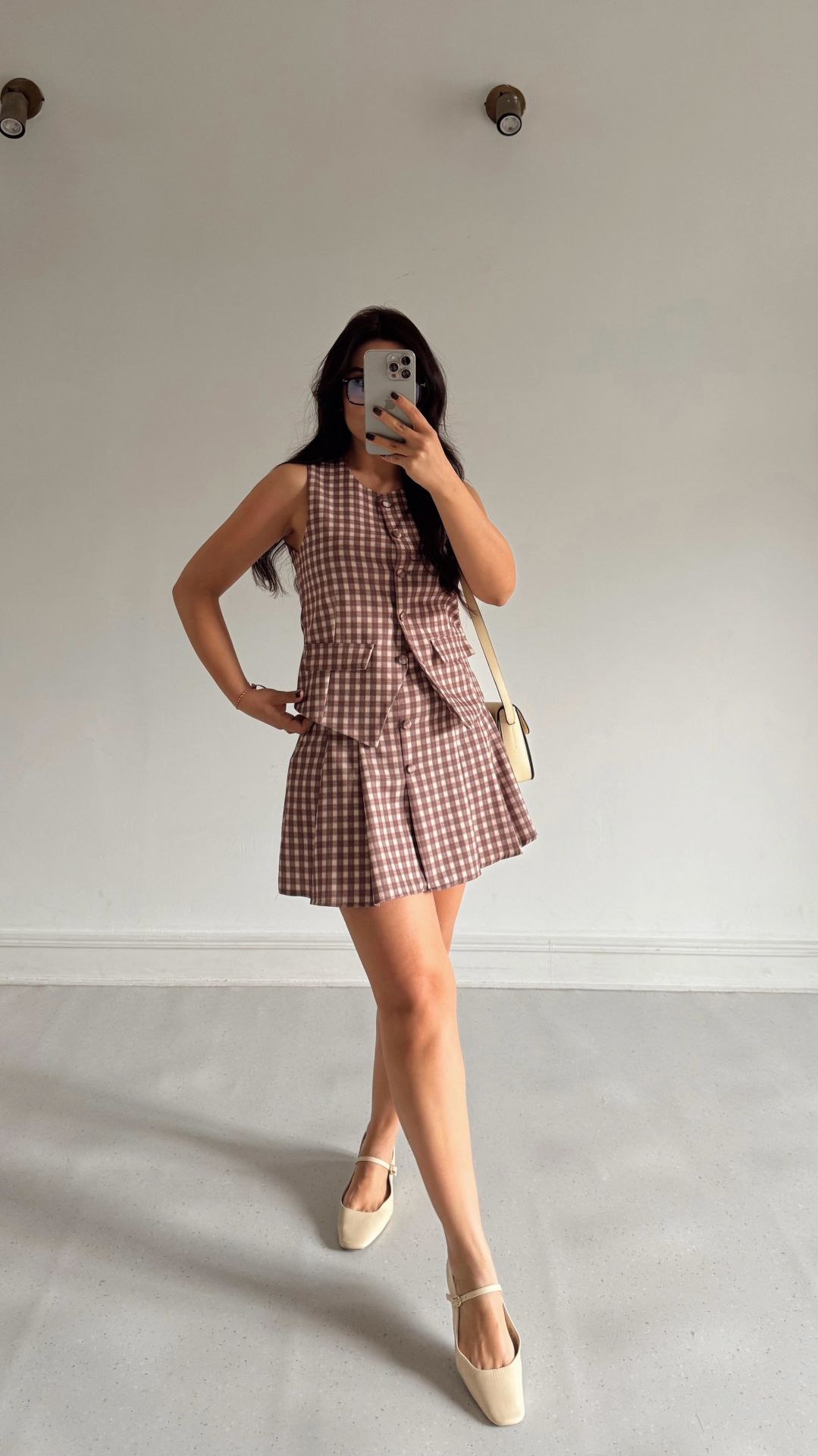 Kahve Ekoseli Etek Yelek Takım