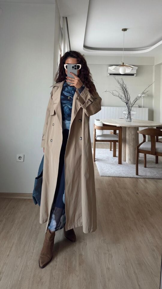 Bej Kemerli Trenchcoat