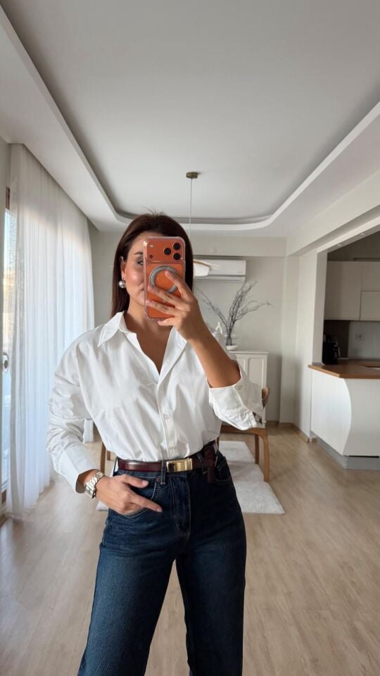 Ekru Basic Poplin Gömlek