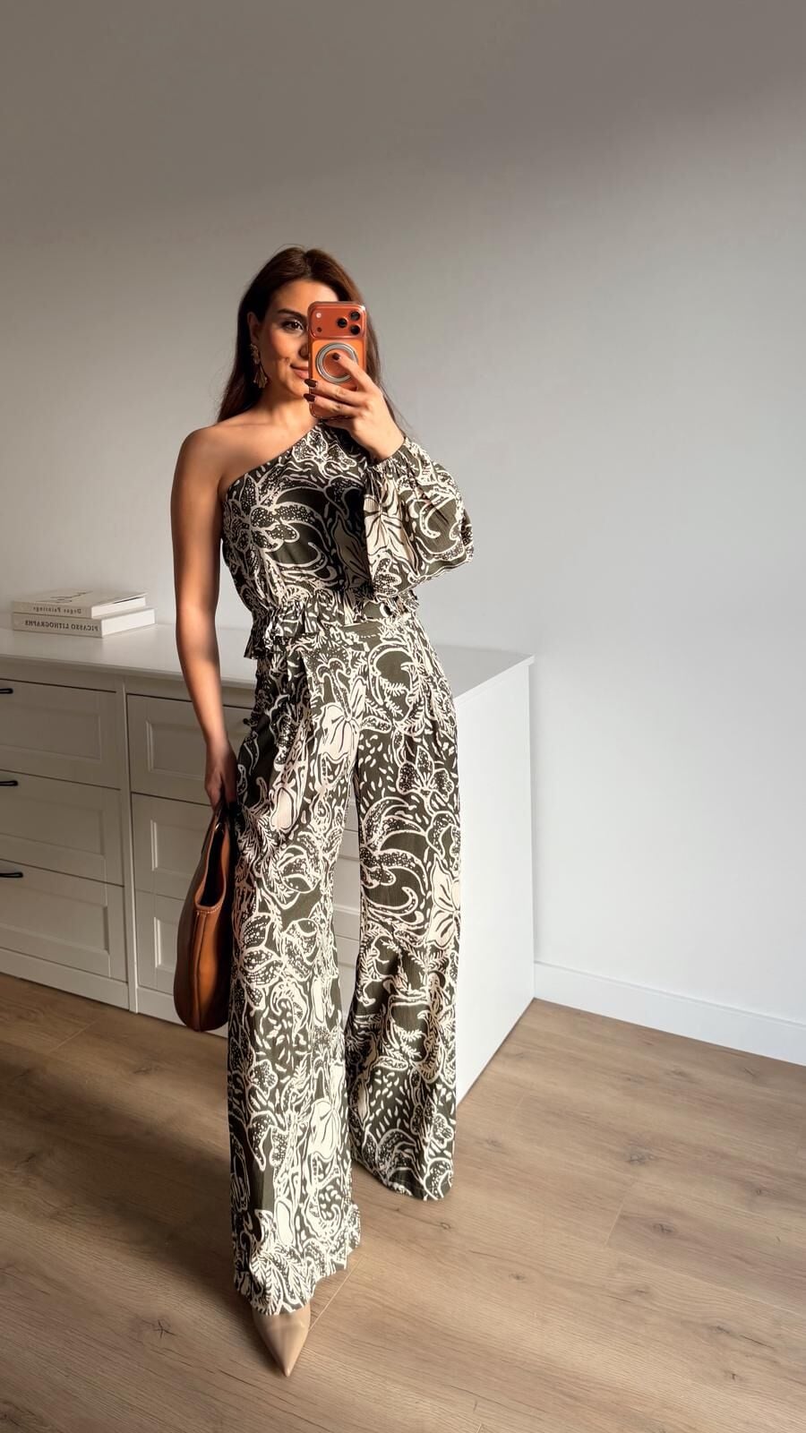 Çiçek Desen Haki Pantolon