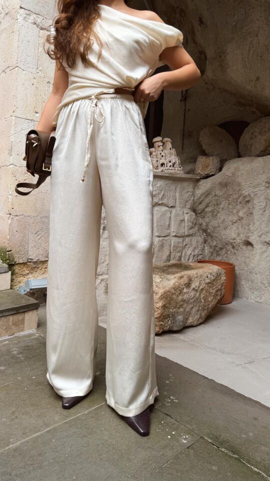Ekru Saten Pantolon