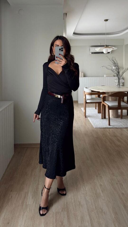 Crocodile Saten Etek Siyah