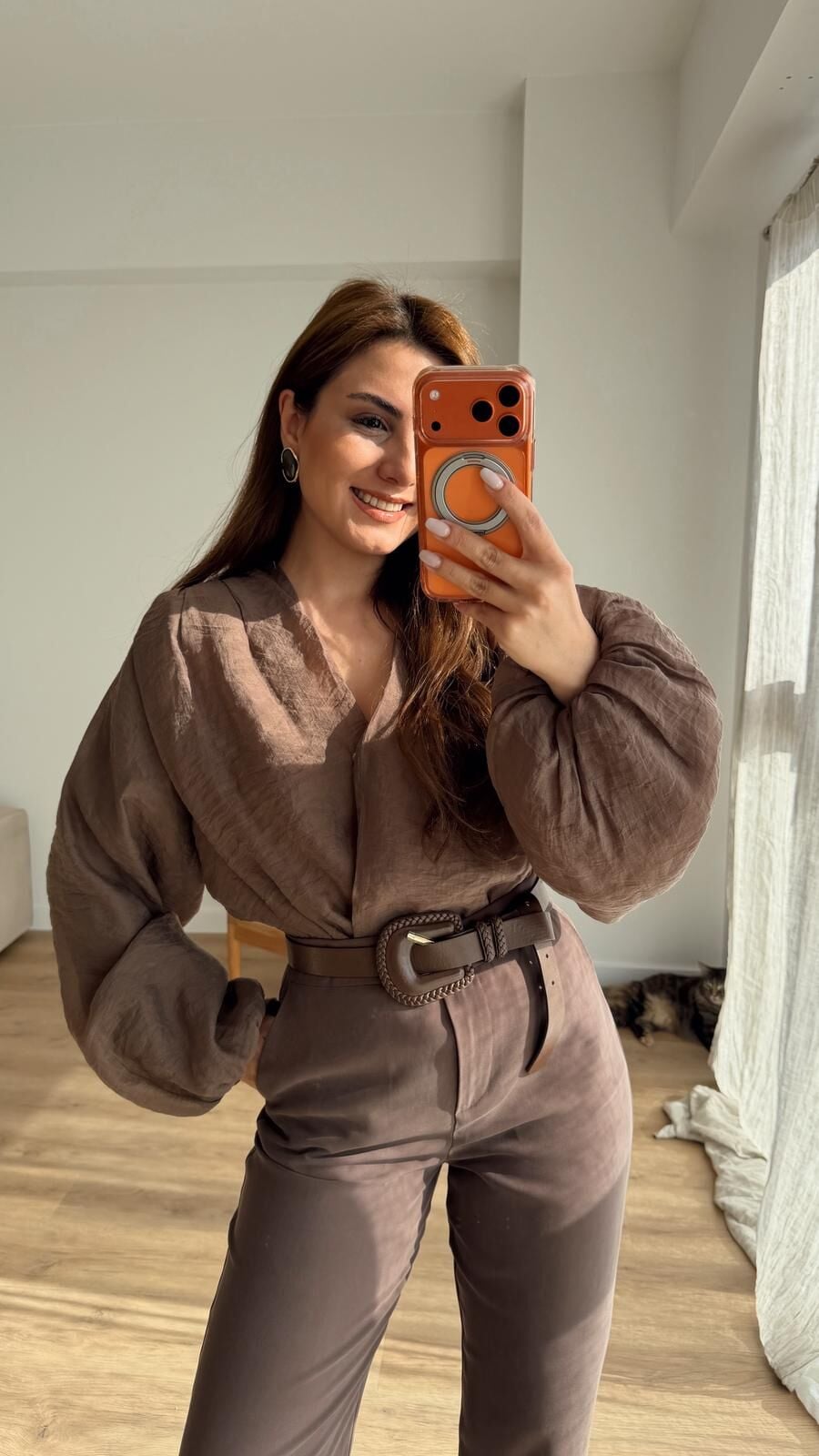 Tencel Kruvaze Bluz Kahve