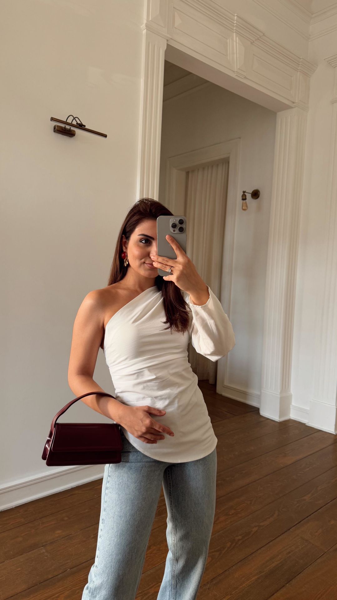 Tek Omuz Poplin Bluz Ekru