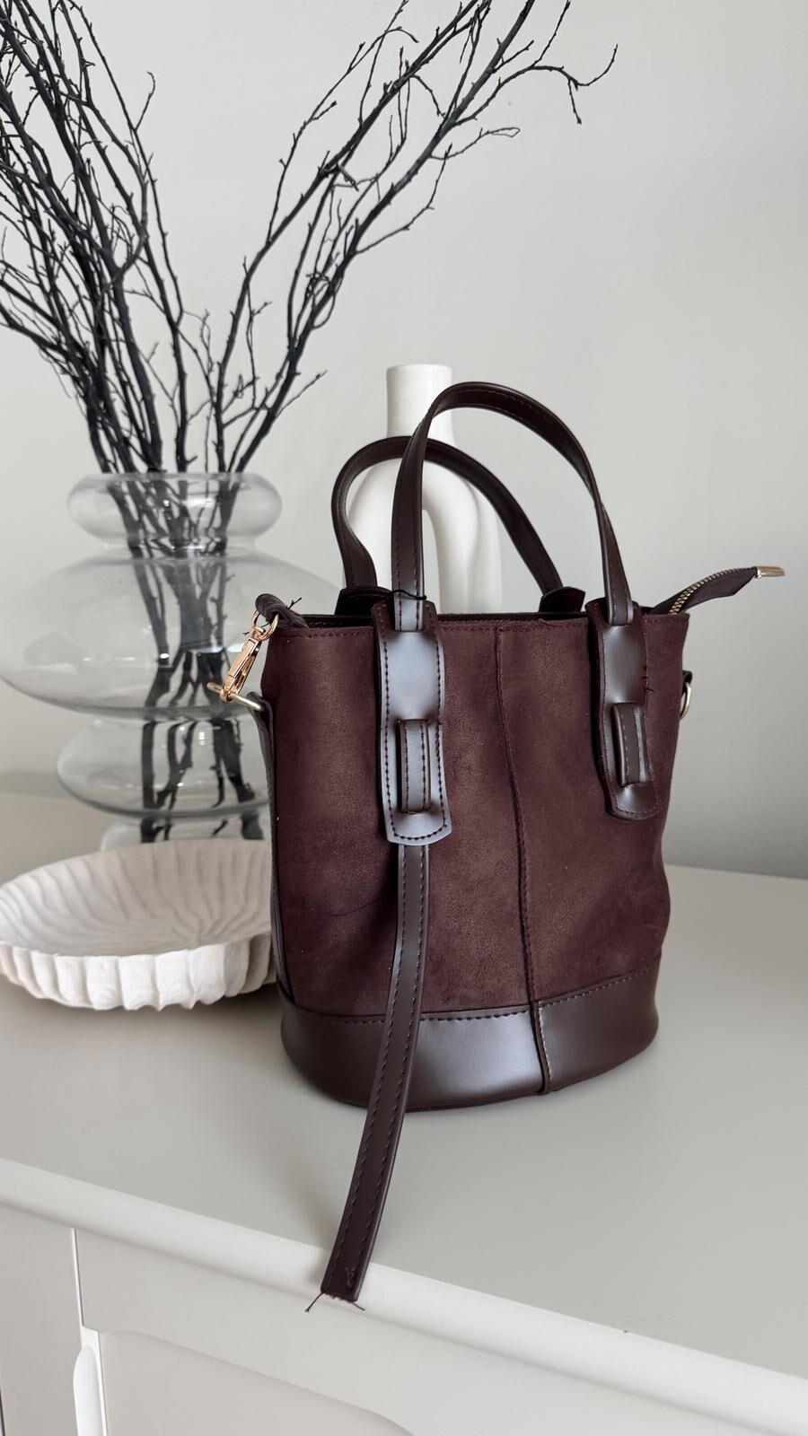 Süet Bucket Çanta Kahve