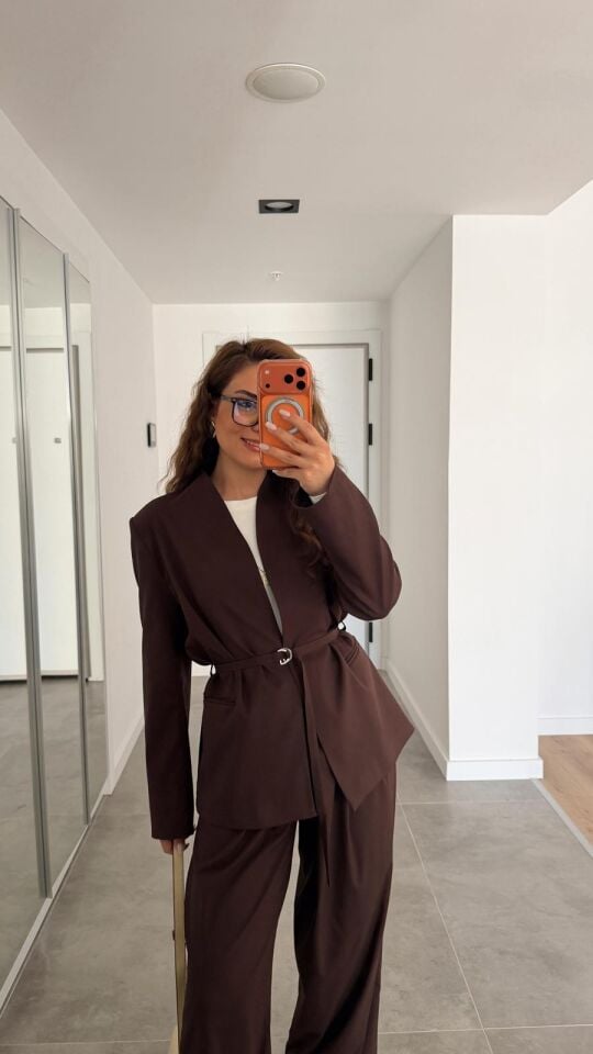 Kemerli Kahve Ceket