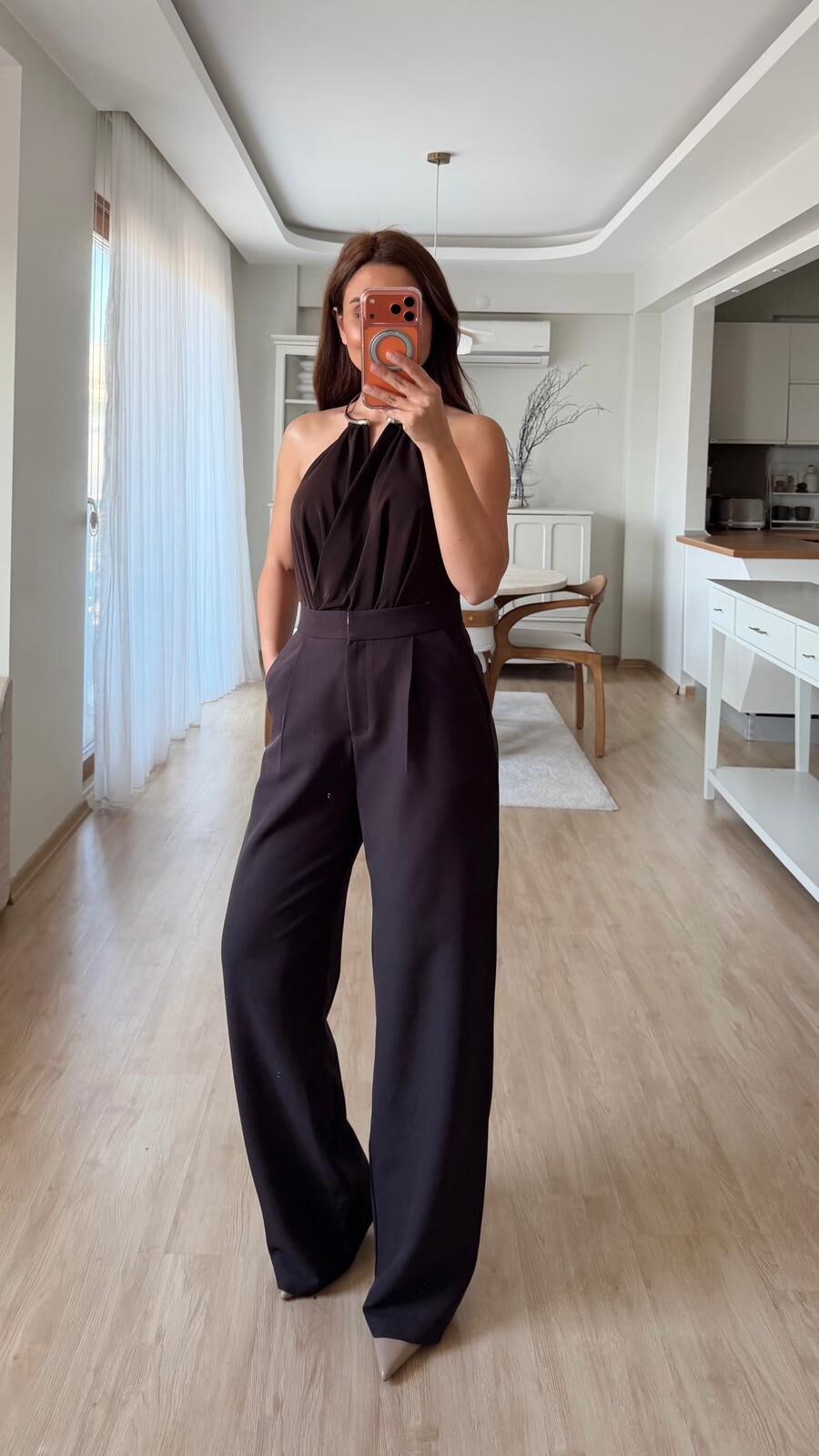 Pileli Palazzo Pantolon Koyu Kahve