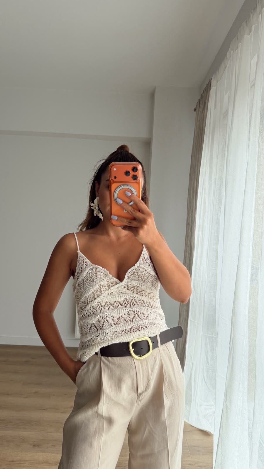 Askılı Merserize Bluz Ekru