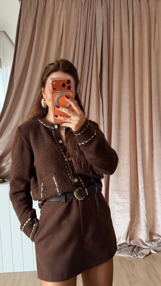 Kırçıllı Dikişli Hırka Kahve