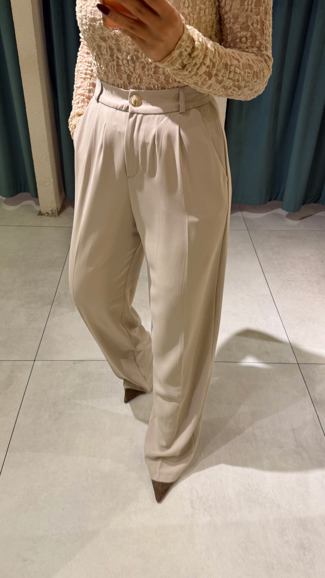 Gold Düğme Pileli Palazzo Taş