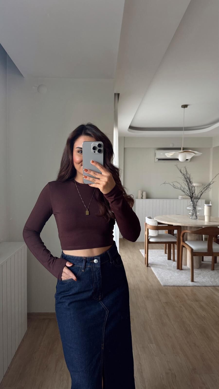 Basic Penye Crop Kahve