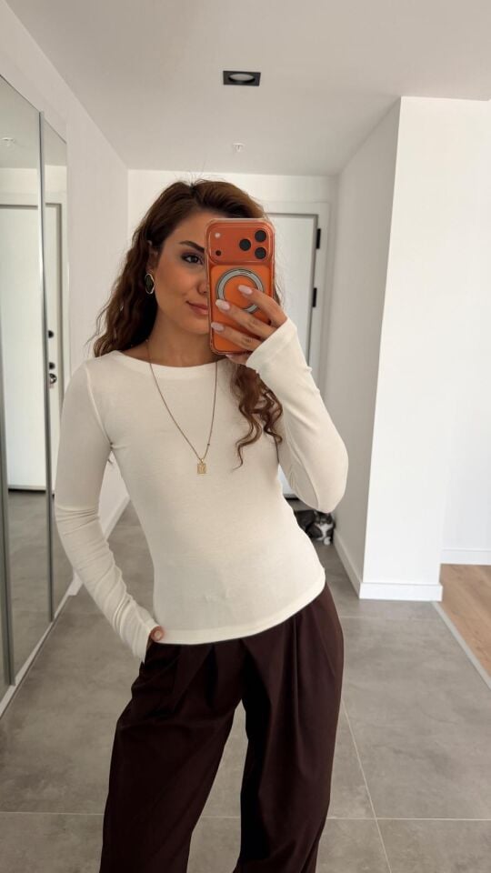 Basic Uzun Kol Bluz Ekru