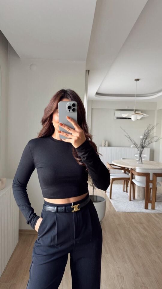 Basic Penye Crop Siyah