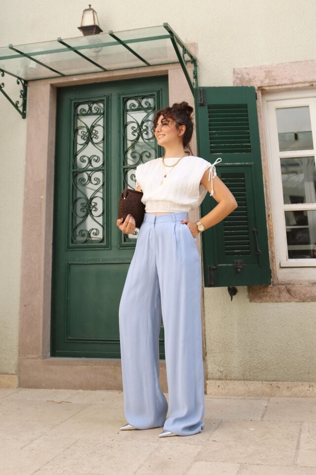 Mavi Yüksek Bel Palazzo