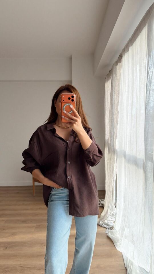 Vintage Oversize Gömlek Kahve