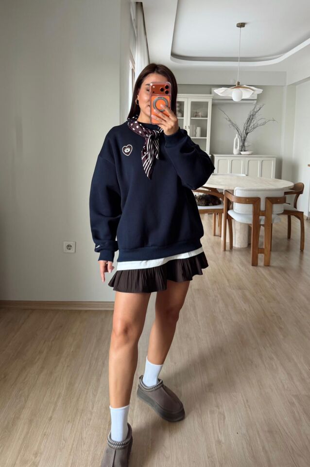 Fularlı Sweat Lacivert