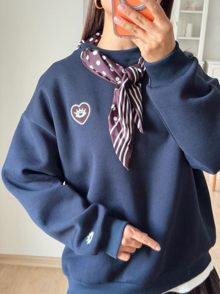 Fularlı Sweat Lacivert