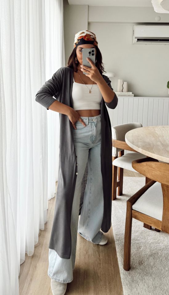 Füme İnce Maxi Hırka