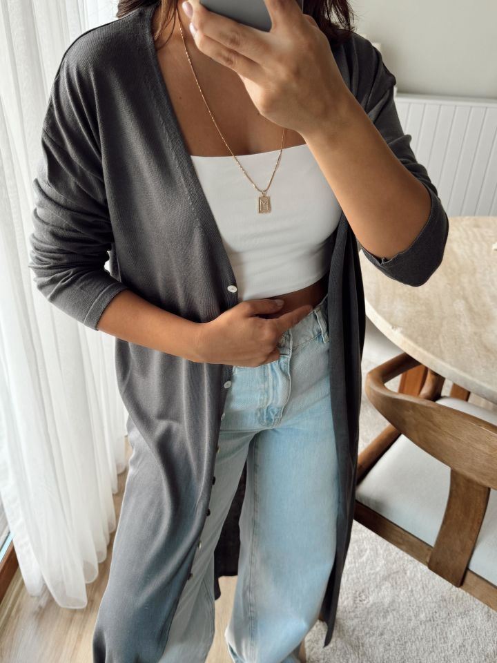 Füme İnce Maxi Hırka