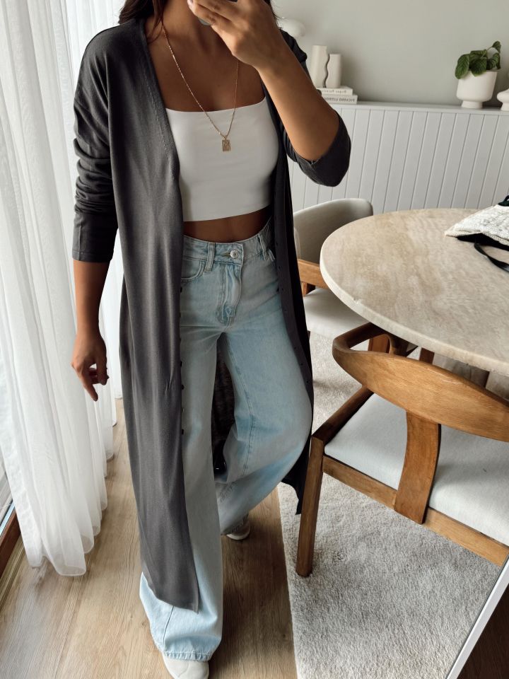 Füme İnce Maxi Hırka