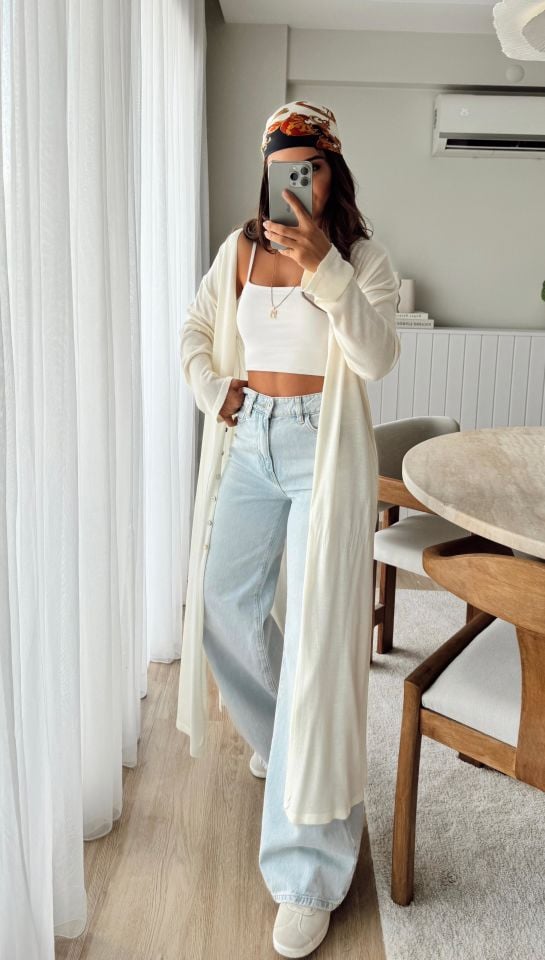 Natural İnce Maxi Hırka