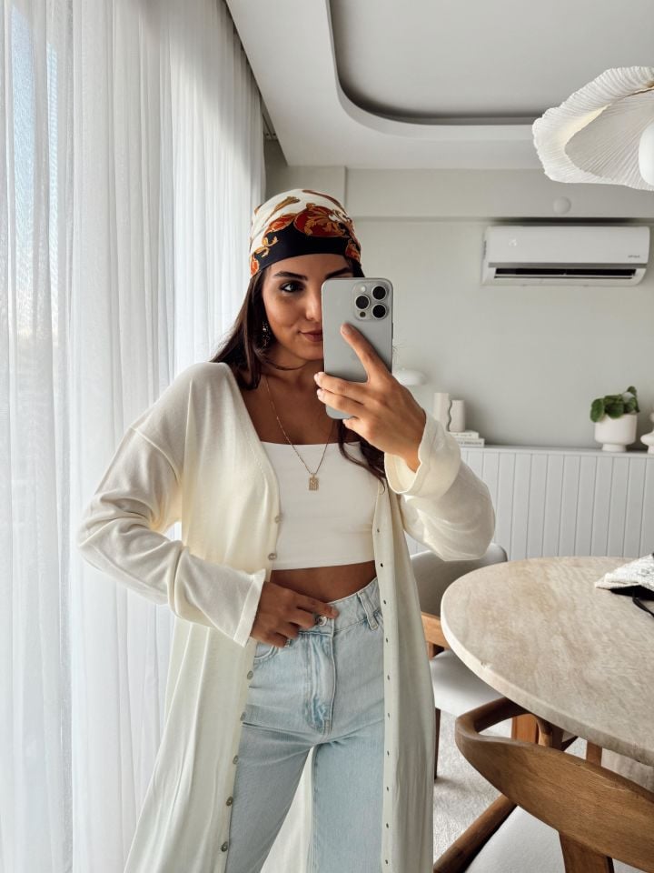 Natural İnce Maxi Hırka