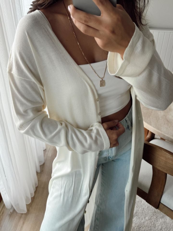 Natural İnce Maxi Hırka