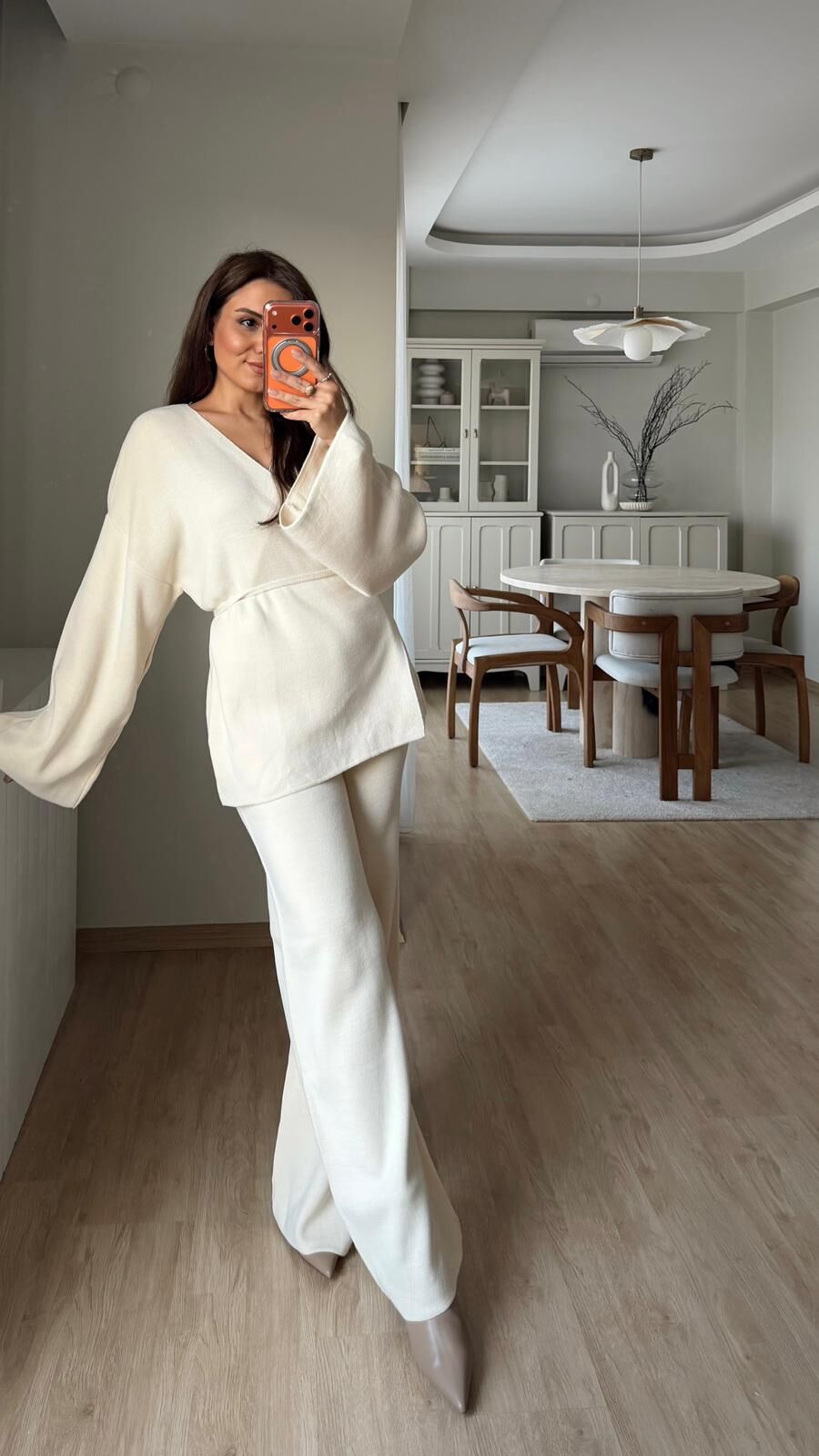 Kimono Triko Takım Ekru