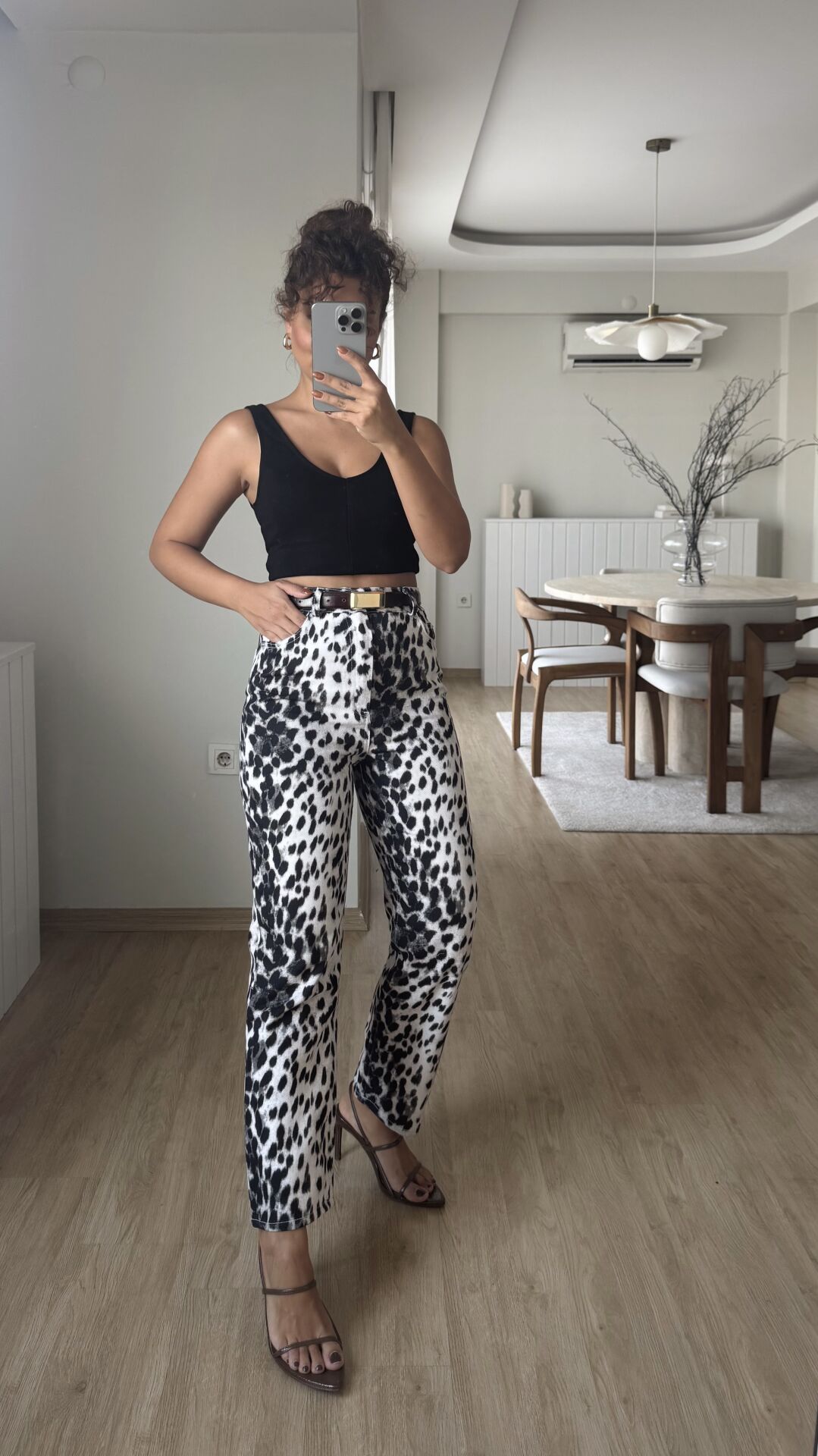 Siyah Beyaz Leopar Pantolon